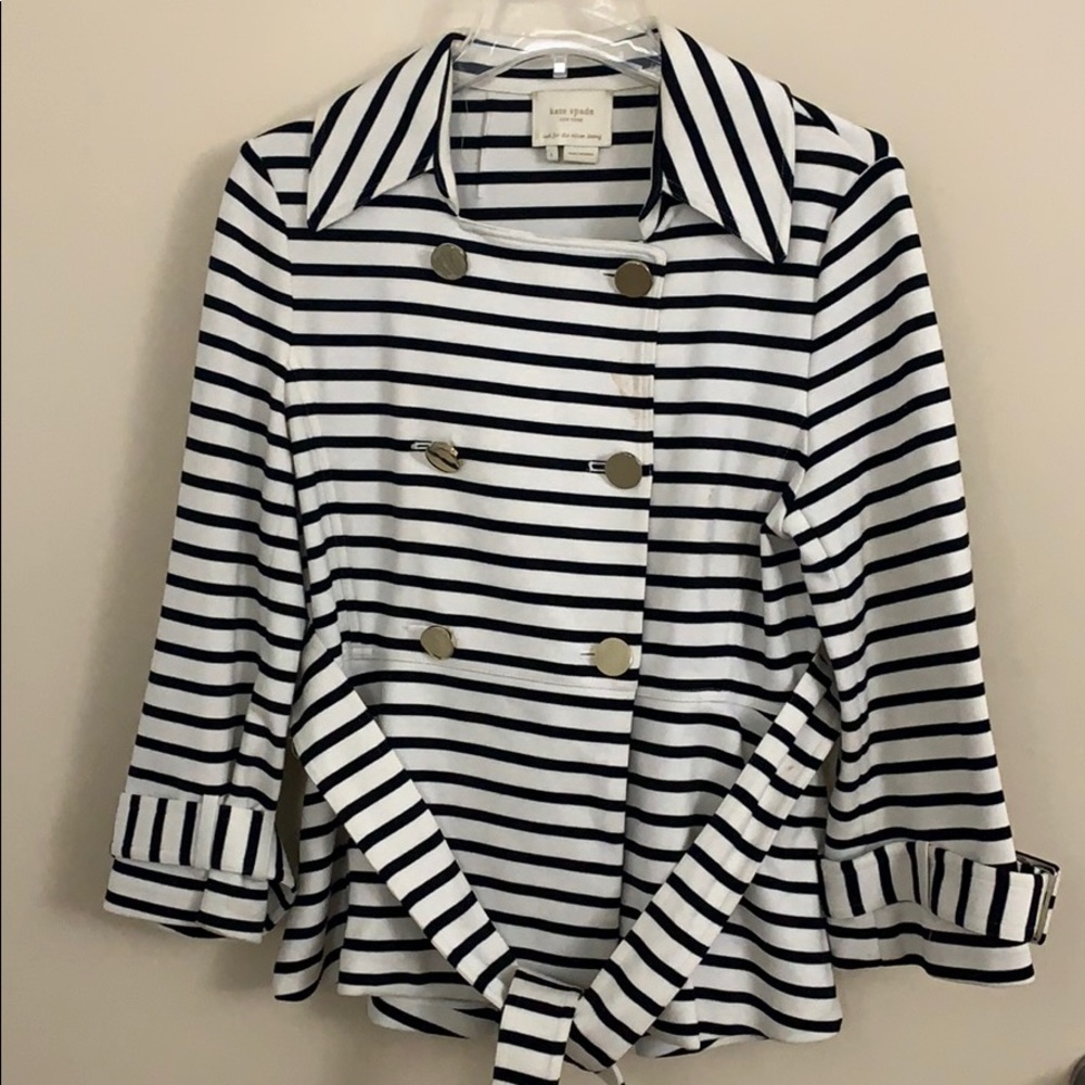 kate spade nautical strip bow back jacket - size L